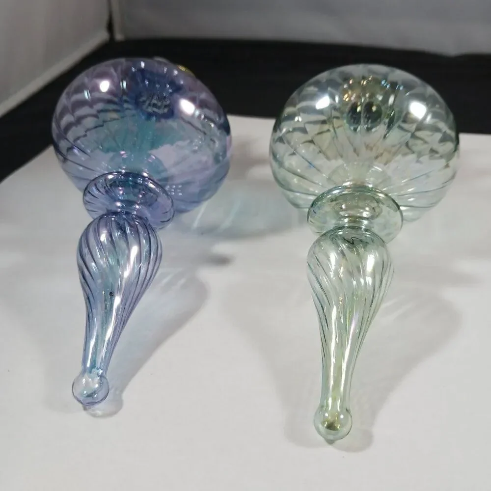 Vintage Blown Swirl Bubble Glass Blue Green Christmas Tree Ornament